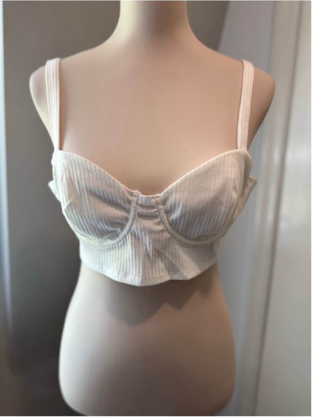 Rose Velvet ribbed corset bustier crop top white size Medium(Runs very Large)